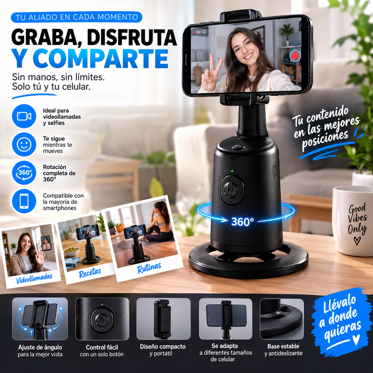 TRIPODE SEGUIMIENTO FACIAL AUTOMATICO NEGRO